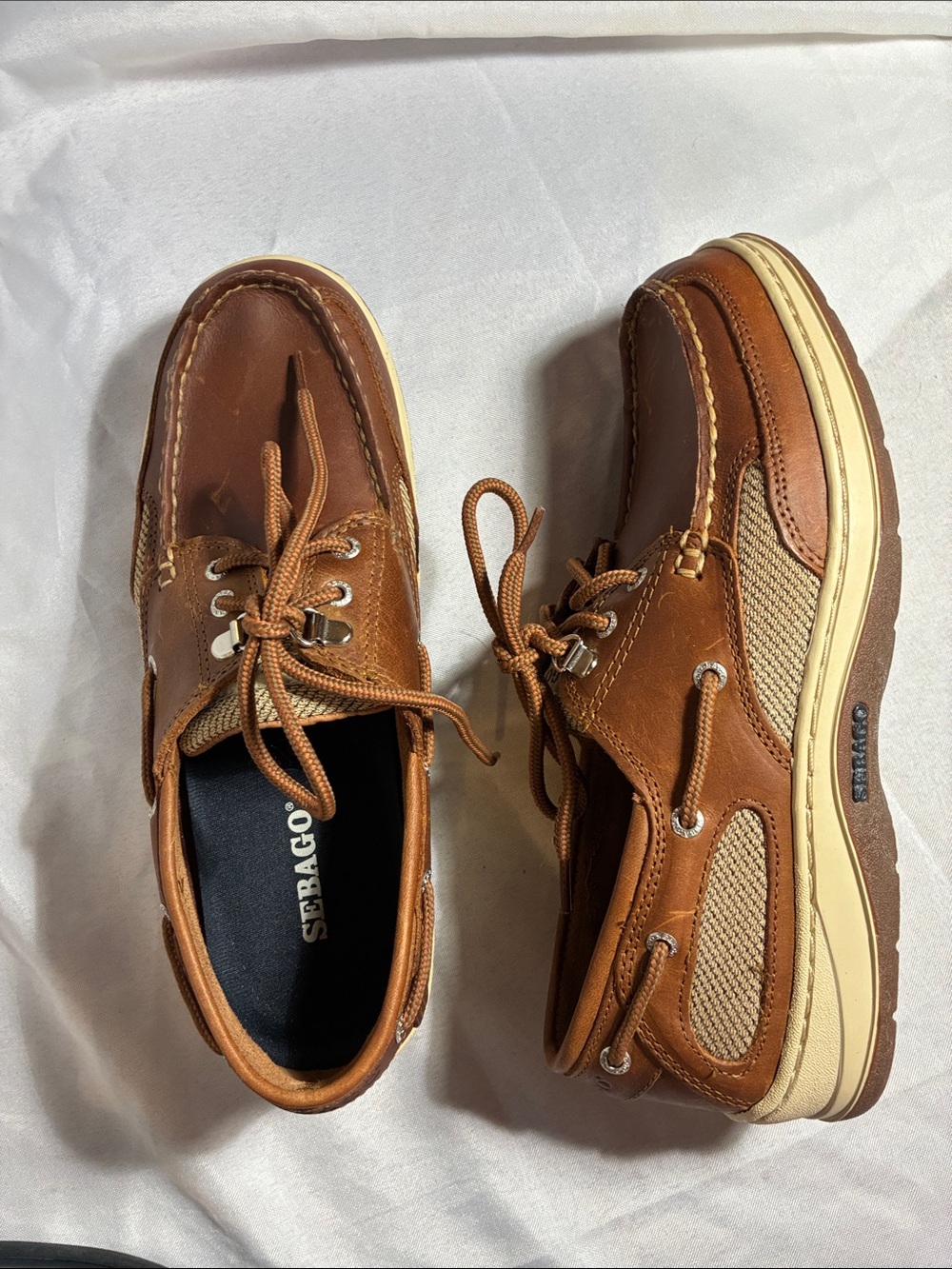 ✨Never Been Worn✨Sebago Tan Leather & Woven Panel Boat Shoes